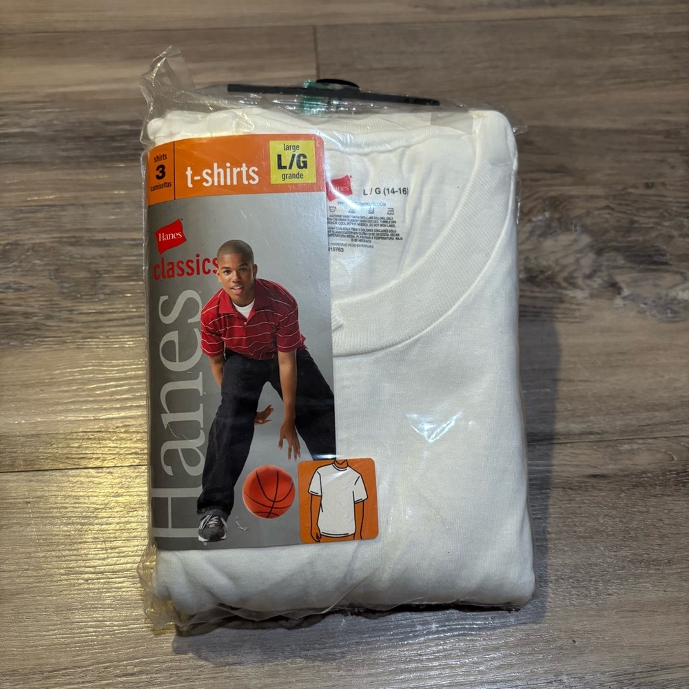 NEW sealed Vintage Y2K Hanes Boys youth cotton white undershirts 3 pk sz L 14/16